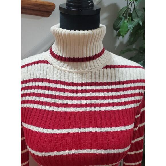 Loft Women's Red & Cream Cotton Turtle Neck Long Sleeve Pullover Knit Sweater XS - Picture 3 of 10